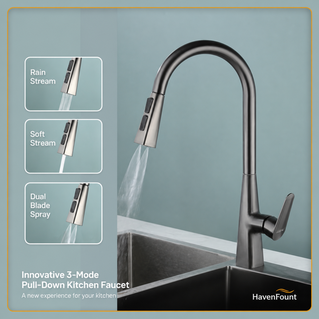 HavenFount Gunmetal Pull-Out Kitchen Faucet | HF-0049