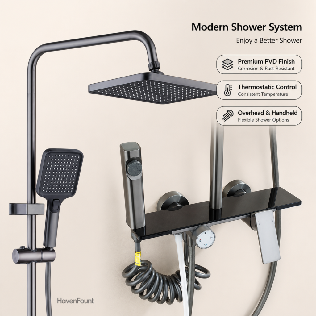 HavenFount Gunmetal Bathroom Shower System | HF-0118