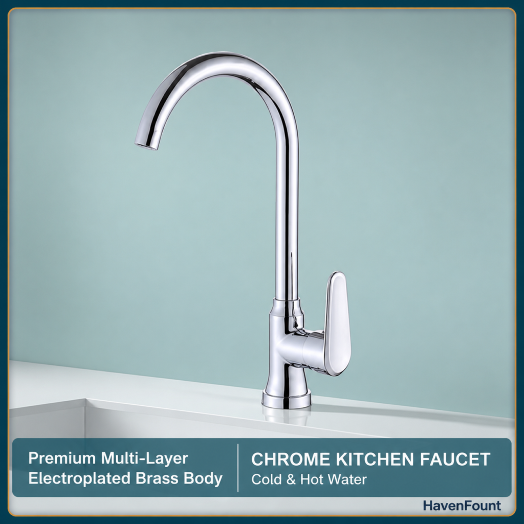HavenFount Brass Chrome Rotating Kitchen Faucet | HF-0154