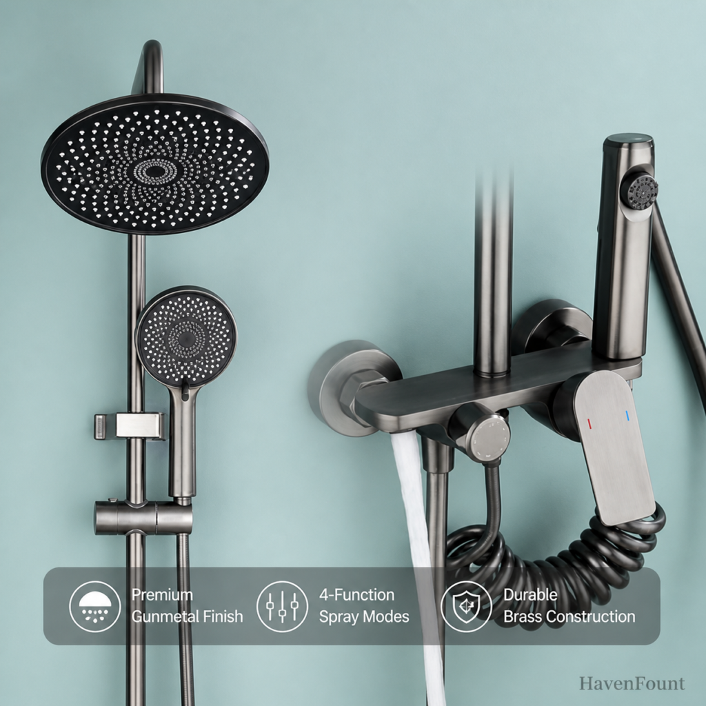 HavenFount Brass Gunmetal Bathroom Shower System | HF-0155
