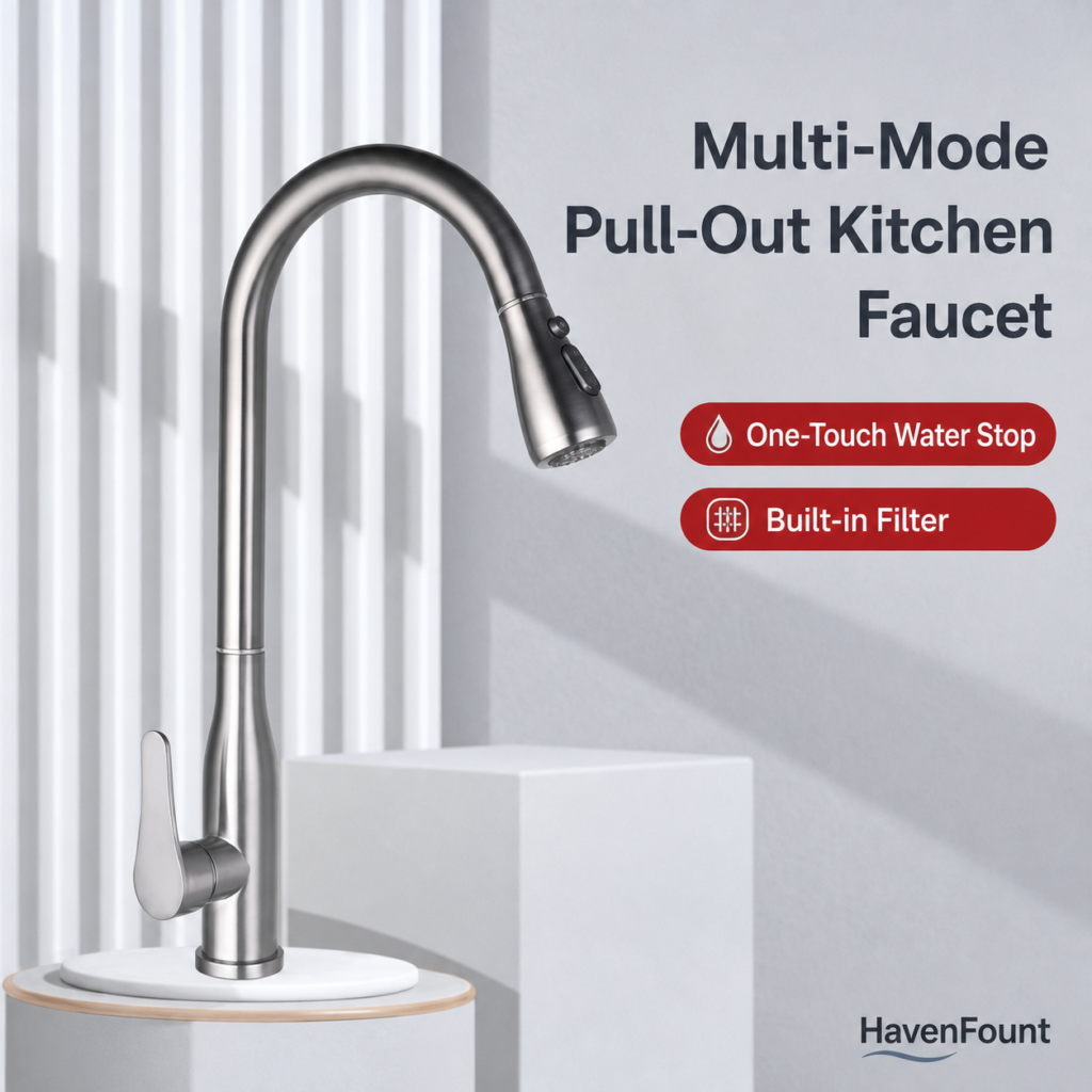 HavenFount SUS304 Gunmetal Pull-Out Kitchen Faucet | HF-0162