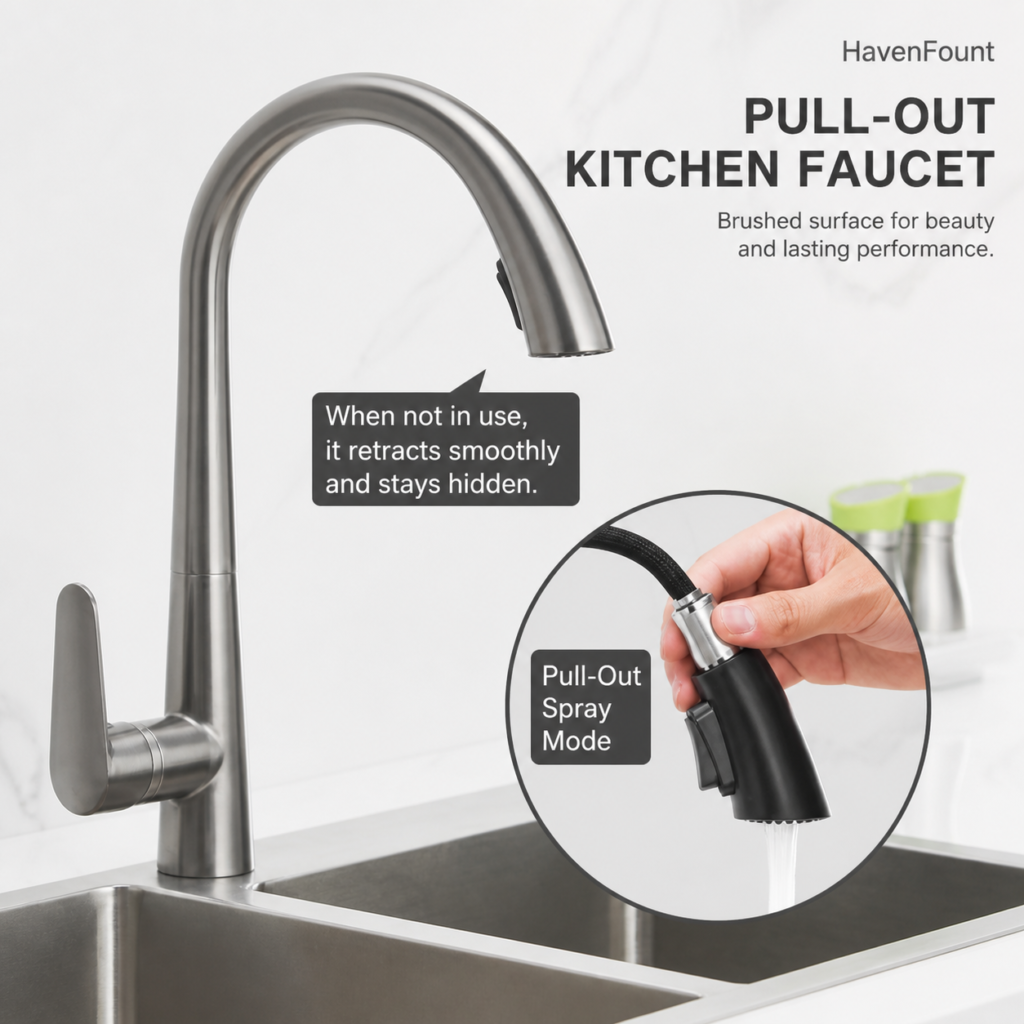 HavenFount Brass Gunmetal Pull-Out Kitchen Faucet | HF-0171