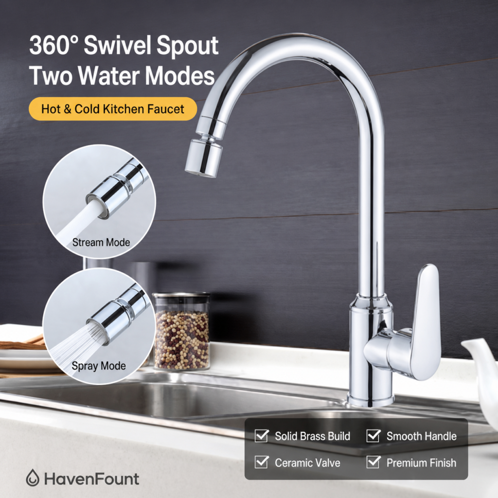 HavenFount Brass Rotating Kitchen Faucet | HF-0185