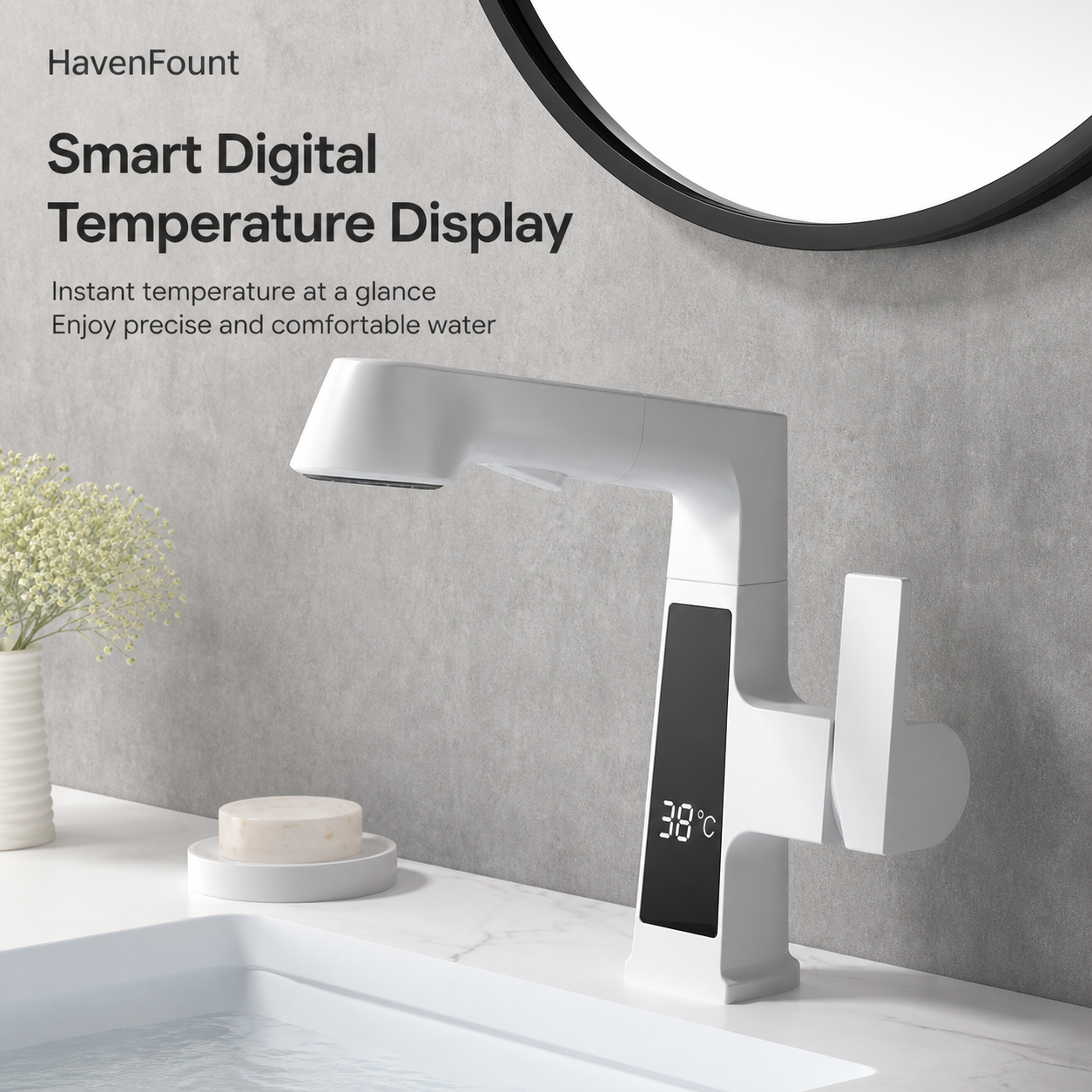 HavenFount Brass Gunmetal Pull-Out Bathroom Basin Faucet | HF-0187