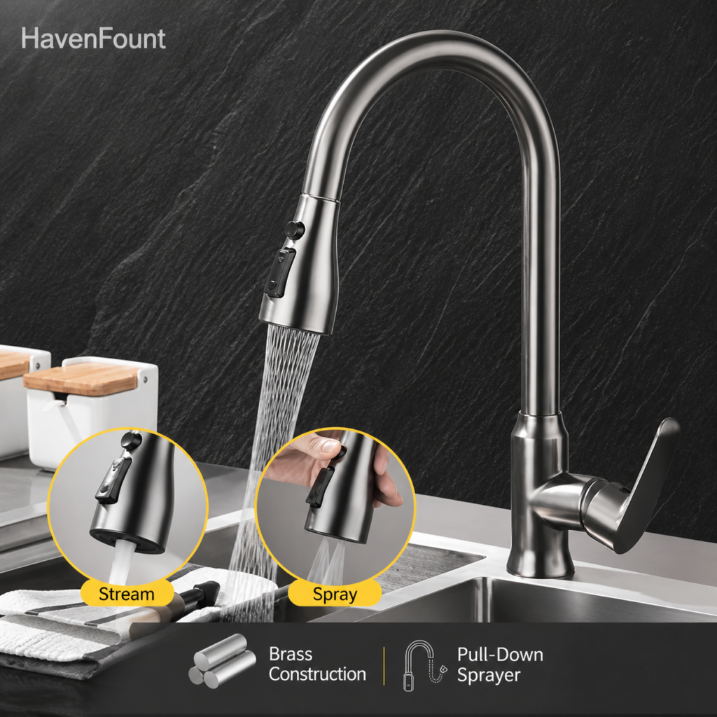HavenFount Brass Pull-Out Kitchen Faucet | HF-0188