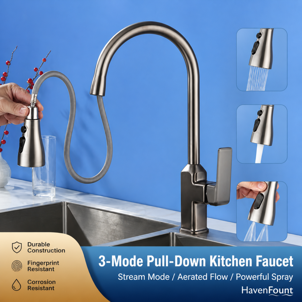 HavenFount Brass Gunmetal Pull-Out Kitchen Faucet | HF-0189