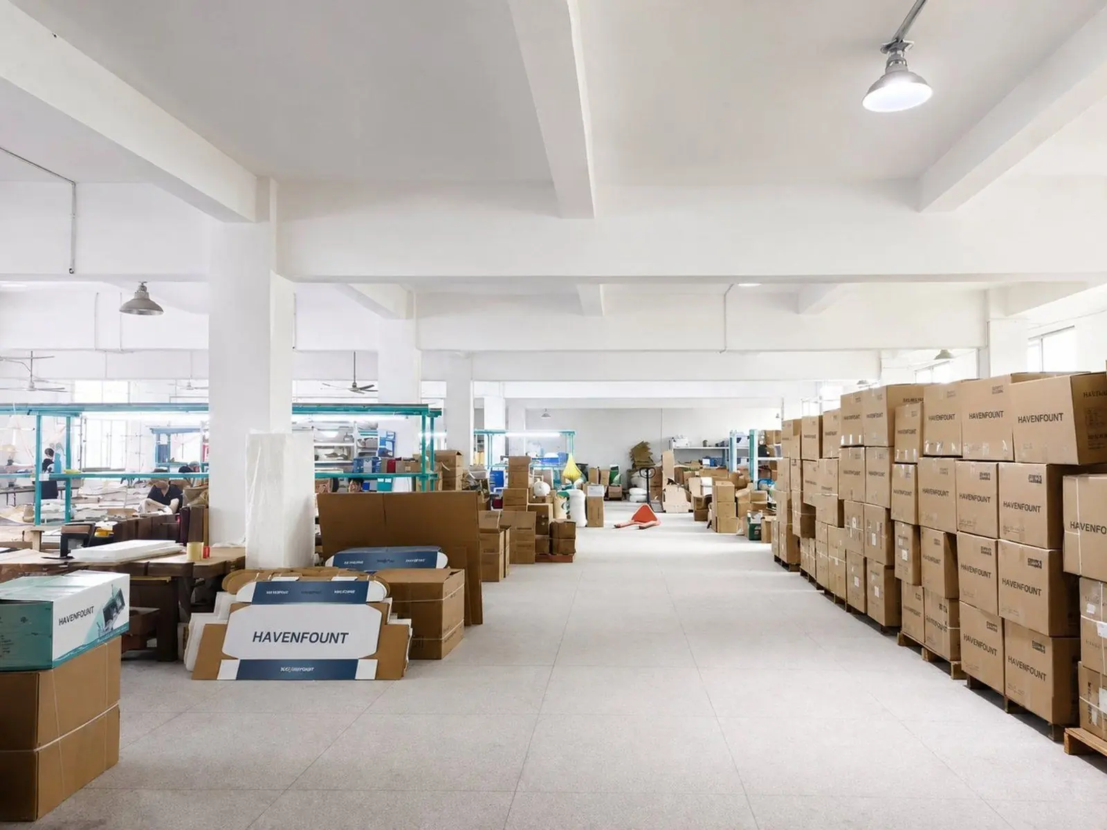 HavenFount bathroom products warehouse and order preparation area