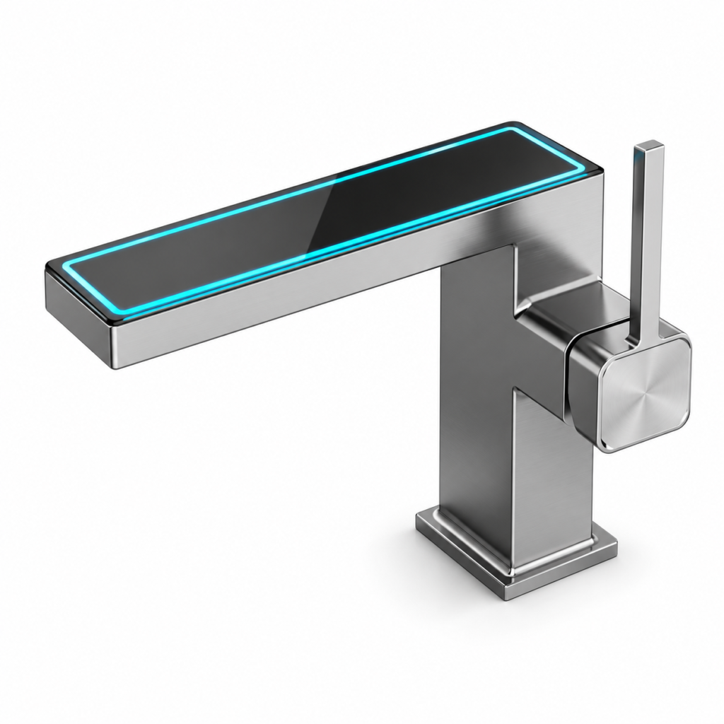 Digital Display Waterfall Basin Faucet with Ambient Light